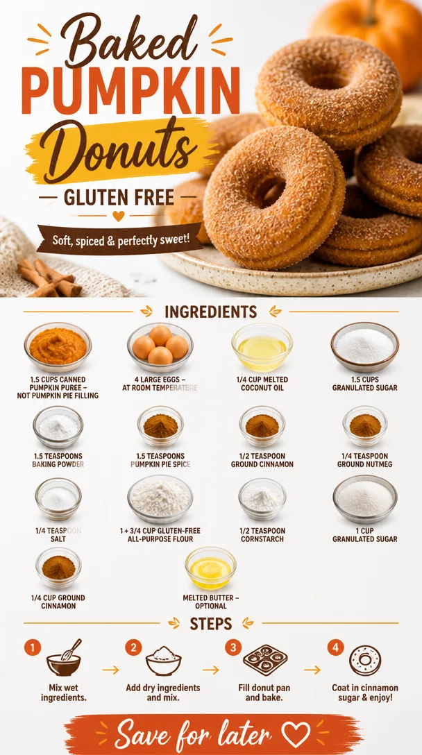 Gluten-free baked pumpkin donuts on a plate with a sprinkle of cinnamon