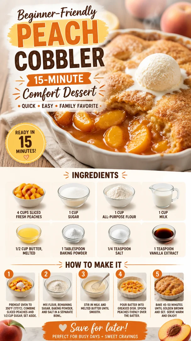 A delicious peach cobbler topped with golden crust, served in a dish.