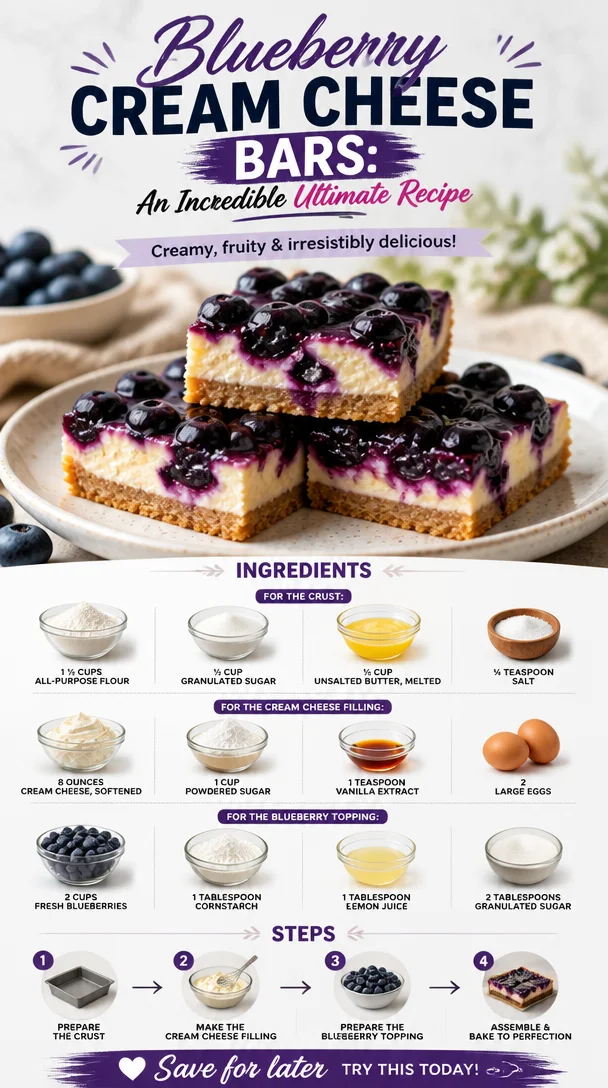 Delicious blueberry cream cheese bars topped with fresh blueberries