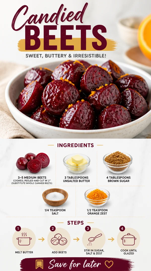 Delicious candied beets served in a bowl, showcasing their vibrant color and sweetness.