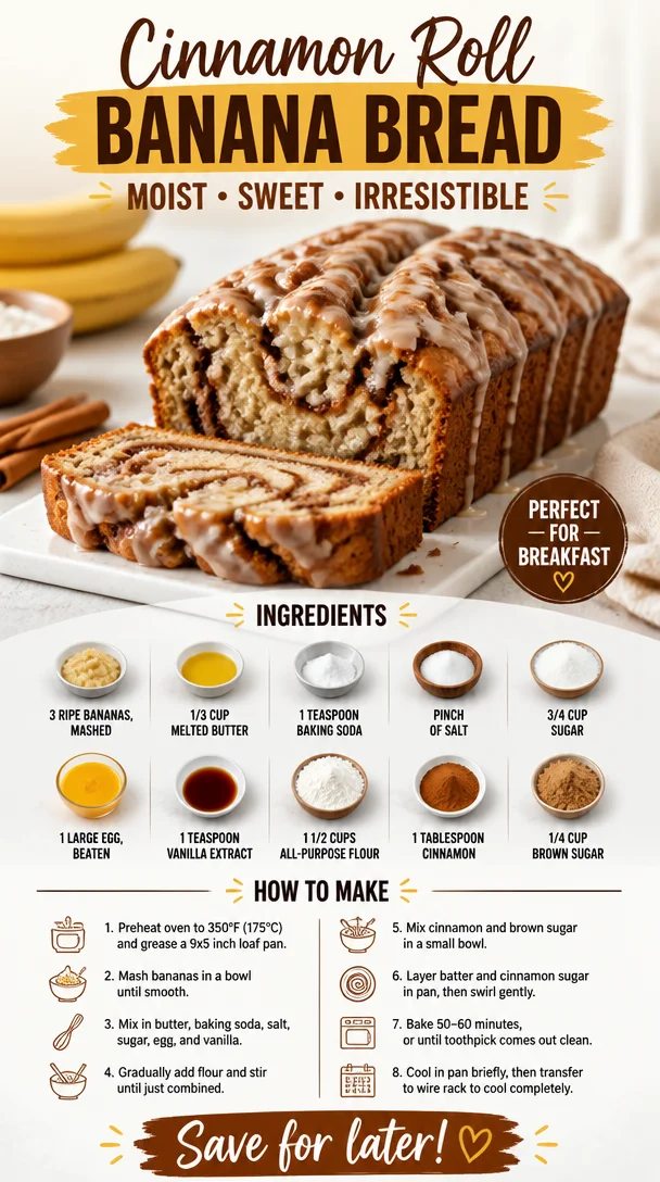 Cinnamon Roll Banana Bread with swirls of cinnamon and banana flavor
