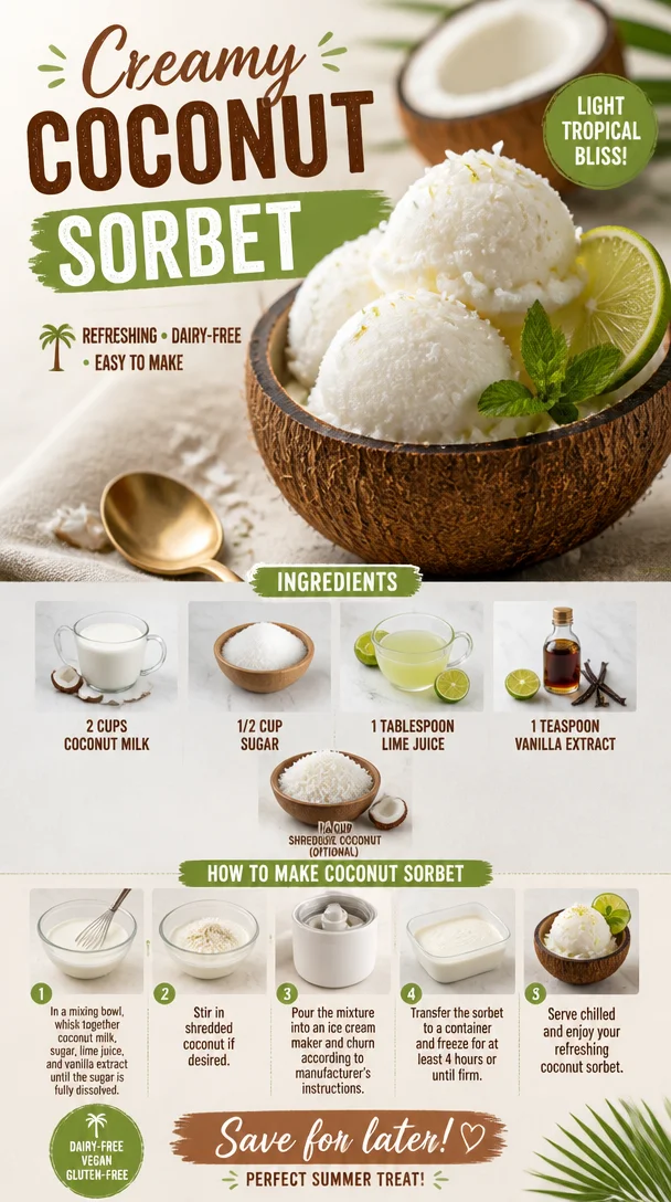 A delightful bowl of homemade Coconut Sorbet served with fresh coconut flakes