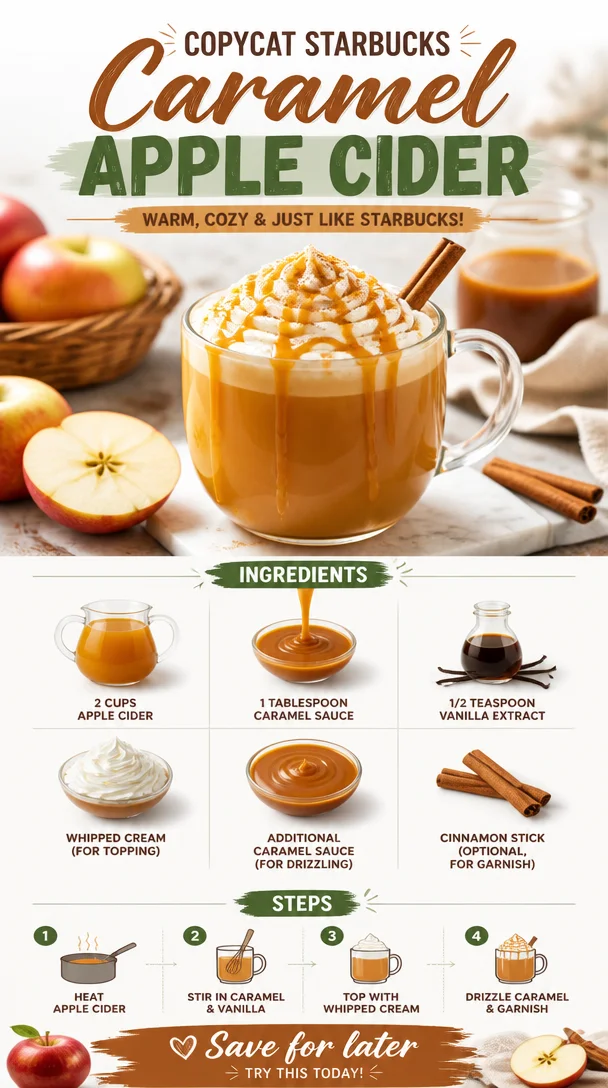 Homemade Copycat Starbucks Caramel Apple Cider in a warm mug