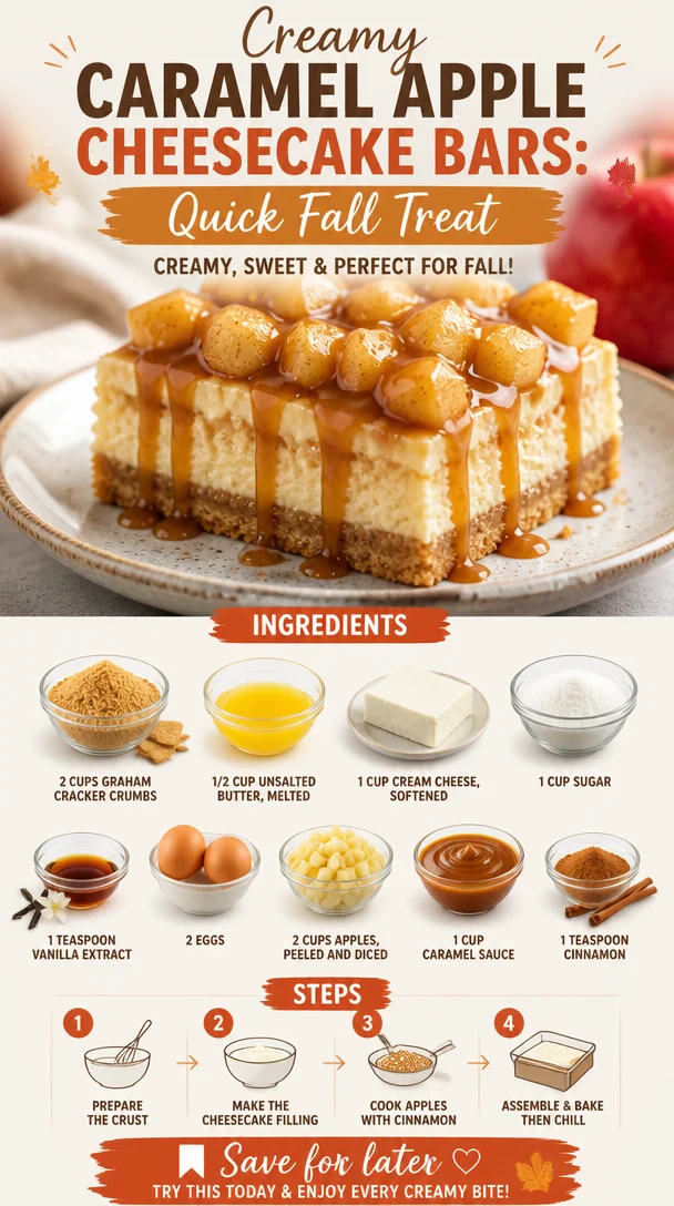 Creamy caramel apple cheesecake bars served on a plate for fall dessert