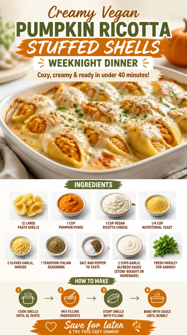 Vegan pumpkin ricotta stuffed shells served on a plate