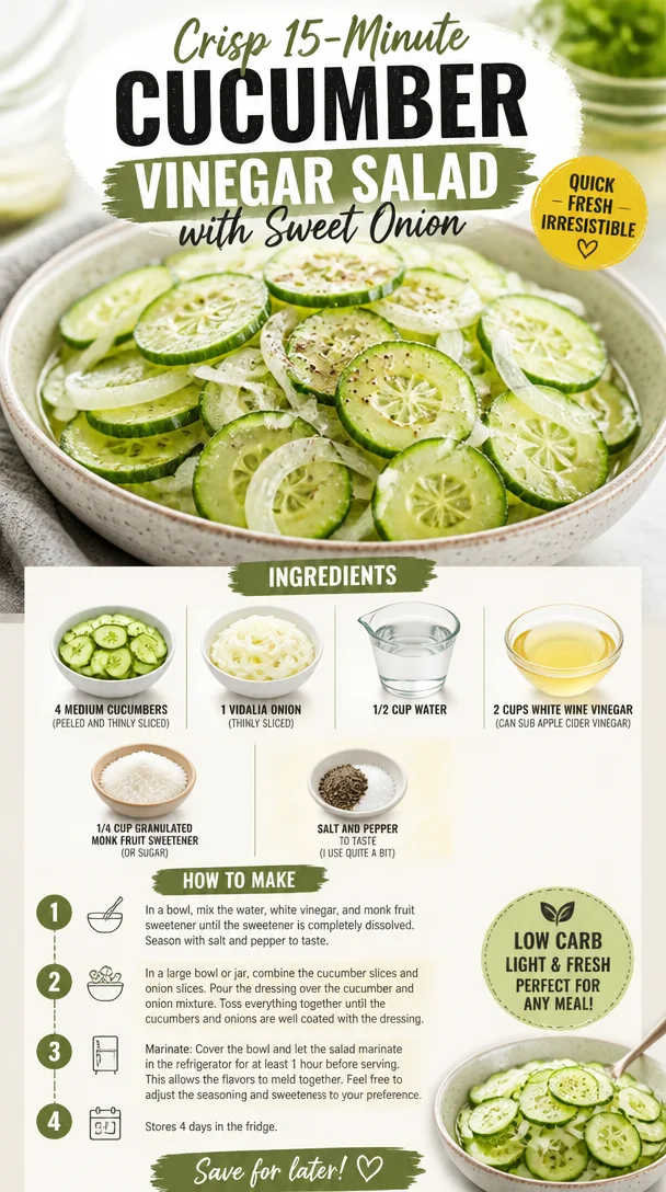 Crisp cucumber salad with sweet onion and vinegar dressing