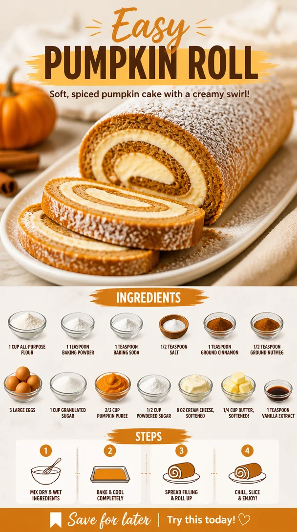 Delicious easy pumpkin roll dessert with cream cheese filling