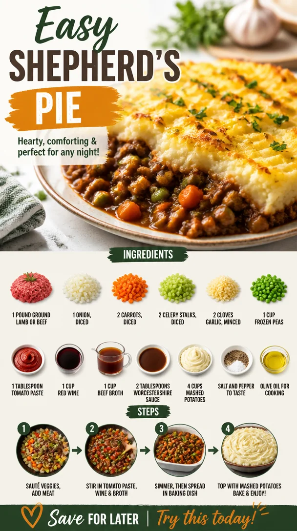Delicious easy Shepherd's Pie topped with golden mashed potatoes