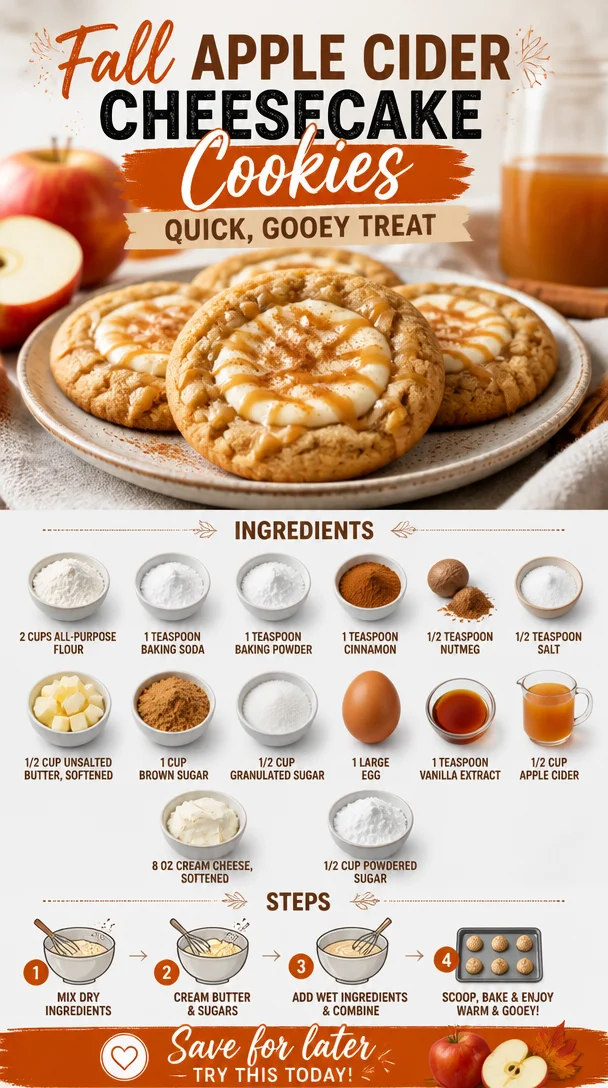 Delicious fall apple cider cheesecake cookies stacked on a plate.