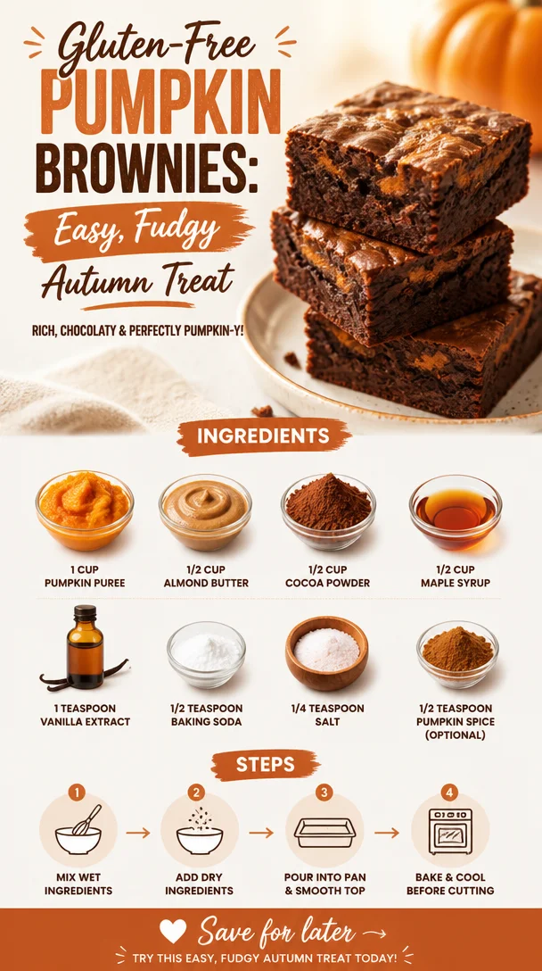 Delicious gluten-free pumpkin brownies topped with chocolate drizzle on a rustic table