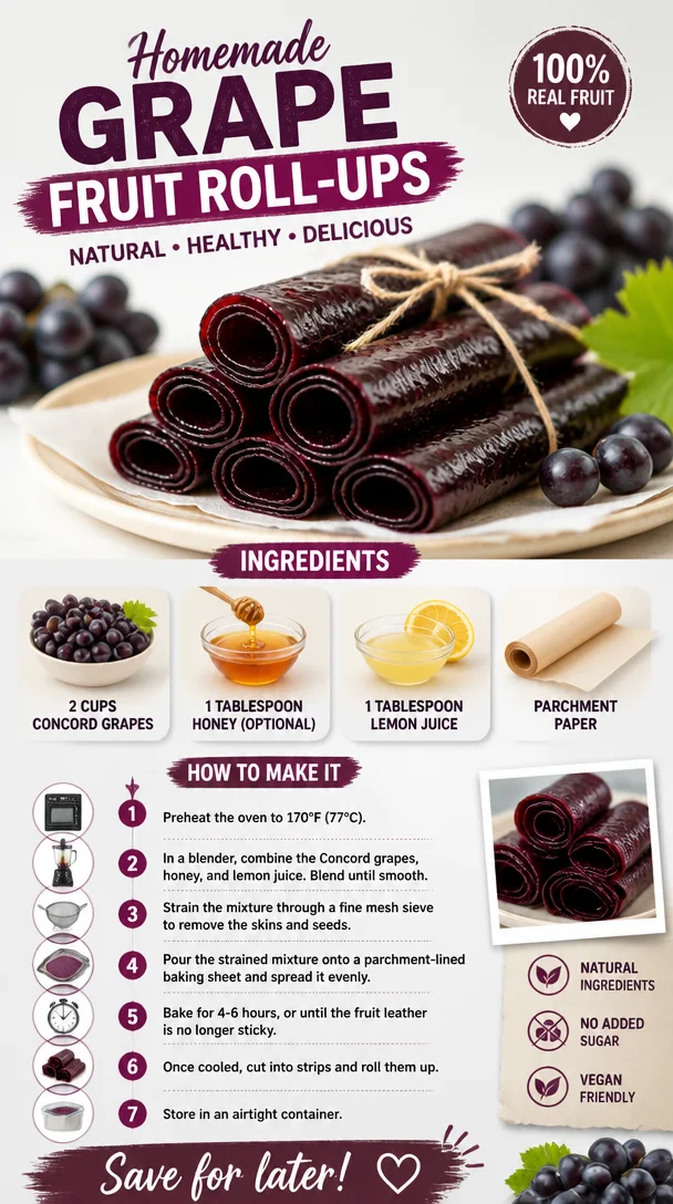 Homemade grape fruit roll-ups made from fresh ingredients.