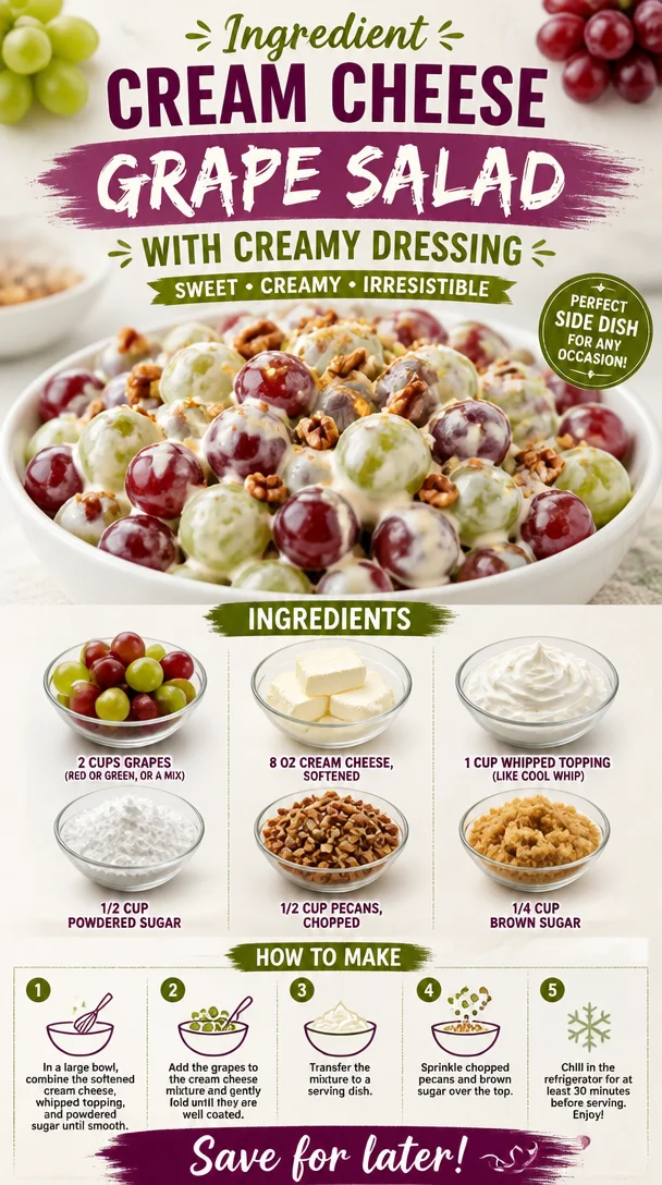 Creamy Grape Salad with cream cheese and a flavorful dressing