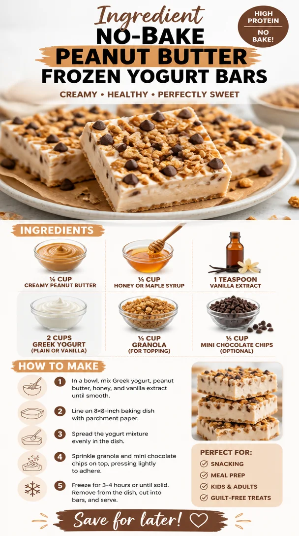 Delicious no-bake peanut butter frozen yogurt bars topped with nuts