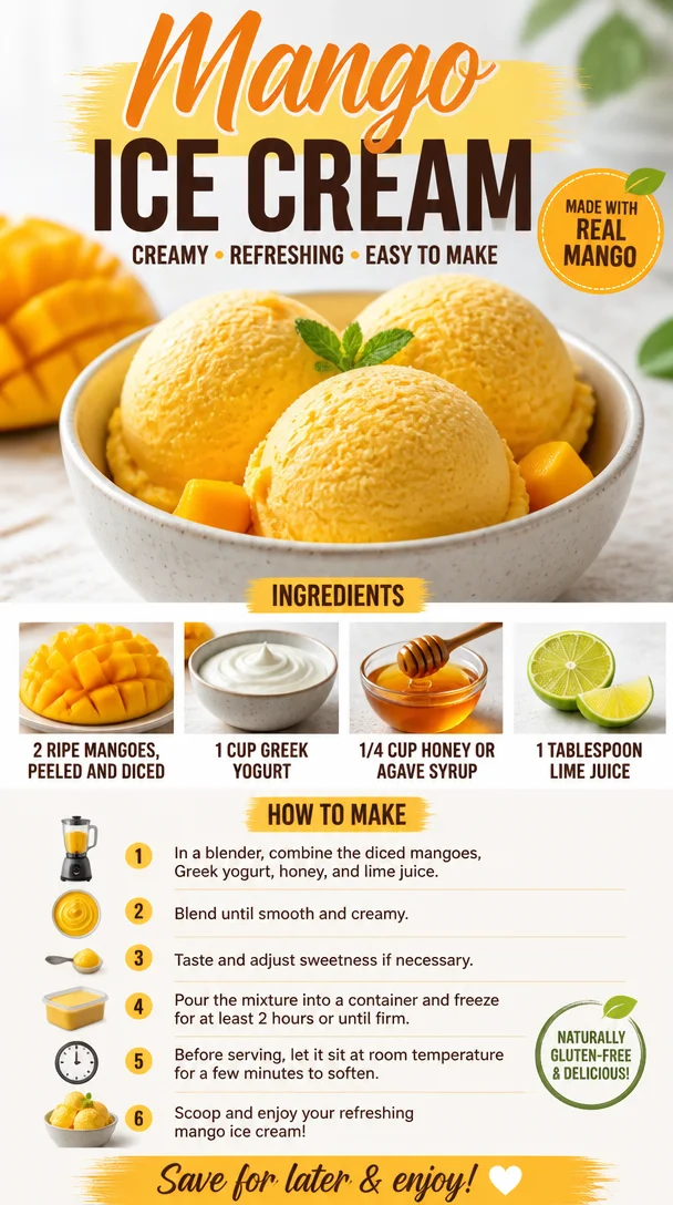 Delicious scoop of homemade mango ice cream served in a bowl