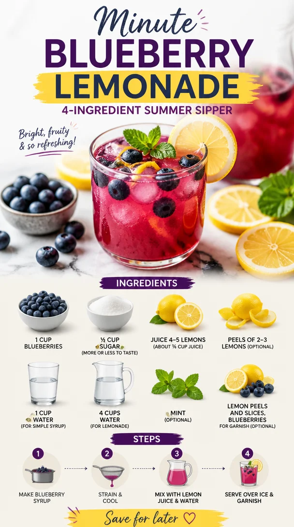 Refreshing Minute Blueberry Lemonade made with 4 ingredients