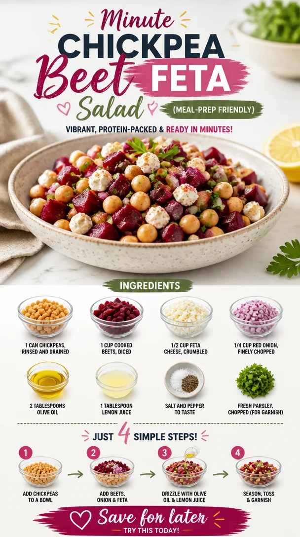 Minute Chickpea Beet Feta Salad in a bowl, vibrant and nutritious meal-prep option