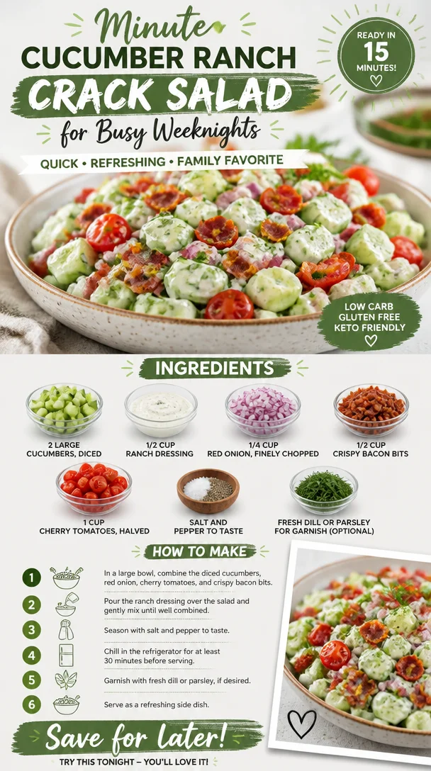 Fresh Minute Cucumber Ranch Salad served in a bowl, ideal for quick weeknight meals.
