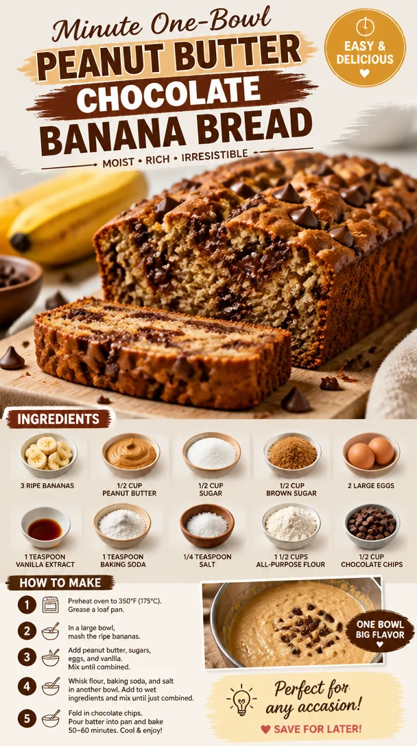 One-bowl peanut butter chocolate banana bread fresh out of the oven
