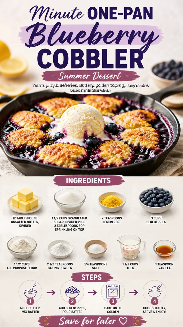 Delicious Minute One-Pan Blueberry Cobbler served in a summer dessert