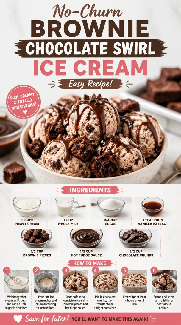 No-churn brownie chocolate swirl ice cream in a bowl