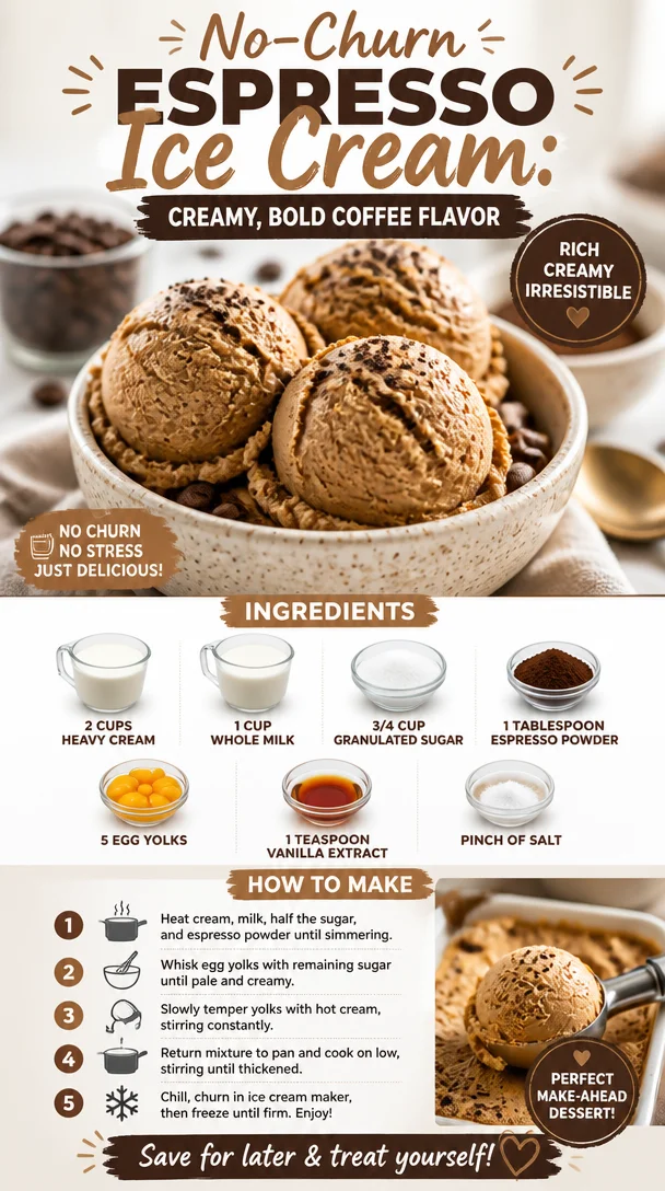 No-churn espresso ice cream with creamy texture and bold coffee flavor