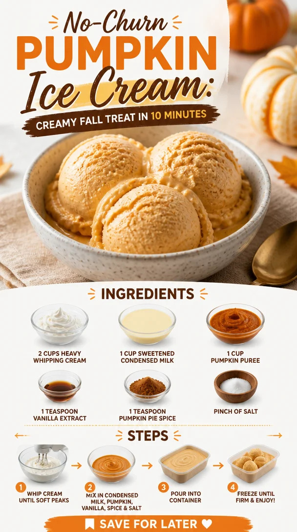 Delicious no-churn pumpkin ice cream served in a bowl