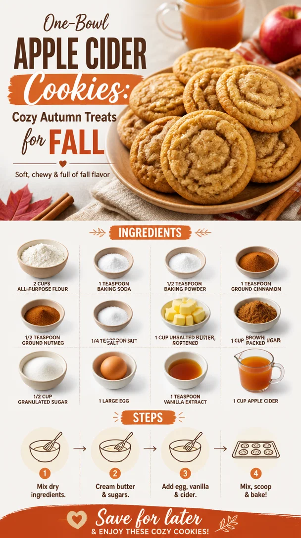 Delicious one-bowl apple cider cookies on a rustic wooden table.