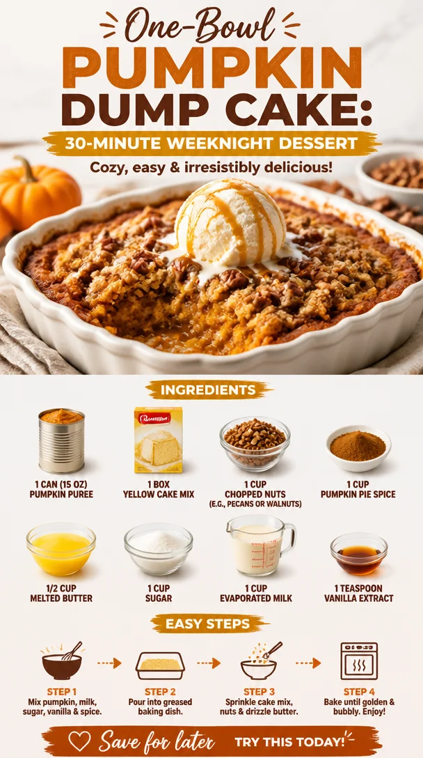 One-bowl pumpkin dump cake dessert on a plate with fall spices