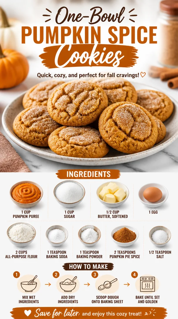 One-bowl pumpkin spice cookies on a rustic plate, perfect for fall snacks