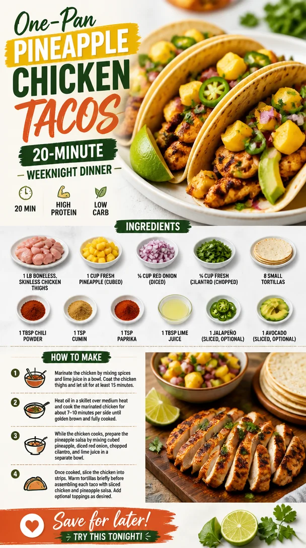 One-Pan Pineapple Chicken Tacos in a colorful serving dish