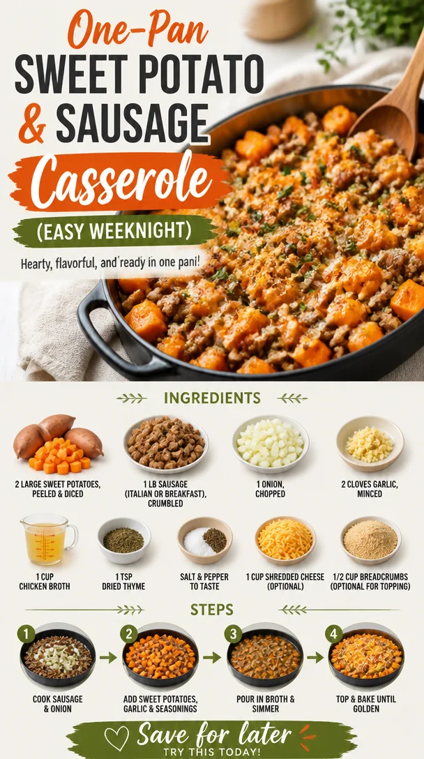 One-Pan Sweet Potato Casserole with sausage, a hearty and easy weeknight meal