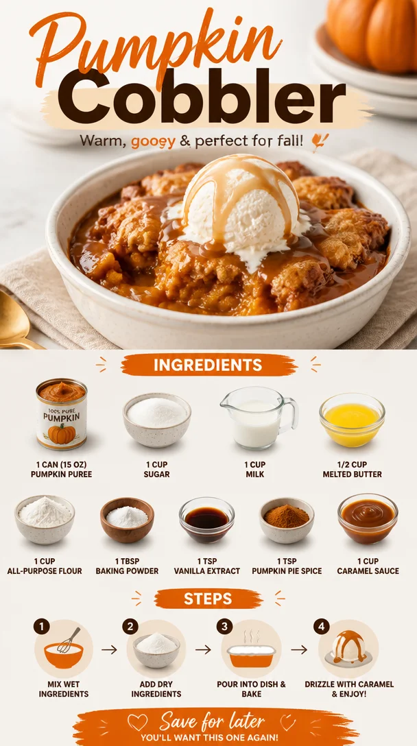 Delicious pumpkin cobbler served in a dish with whipped cream on top