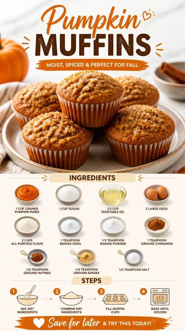 Homemade pumpkin muffins topped with cinnamon and nuts