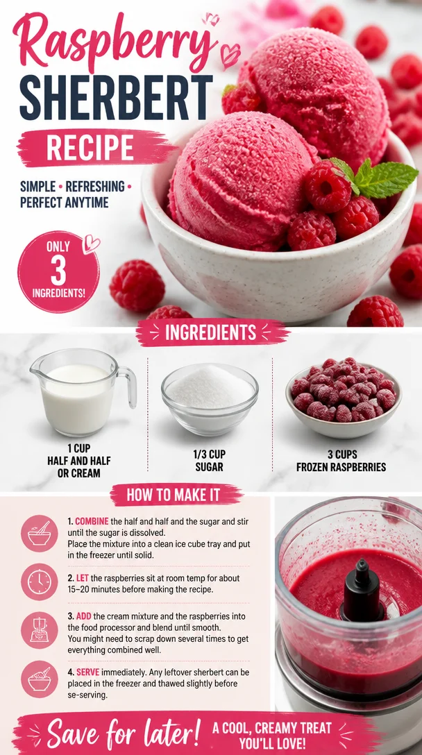 Homemade Raspberry Sherbert in a serving bowl with fresh raspberries.