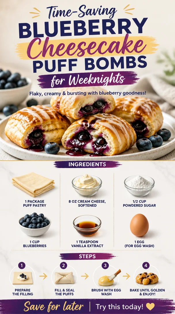 Delicious blueberry cheesecake puff bombs for a quick weeknight dessert
