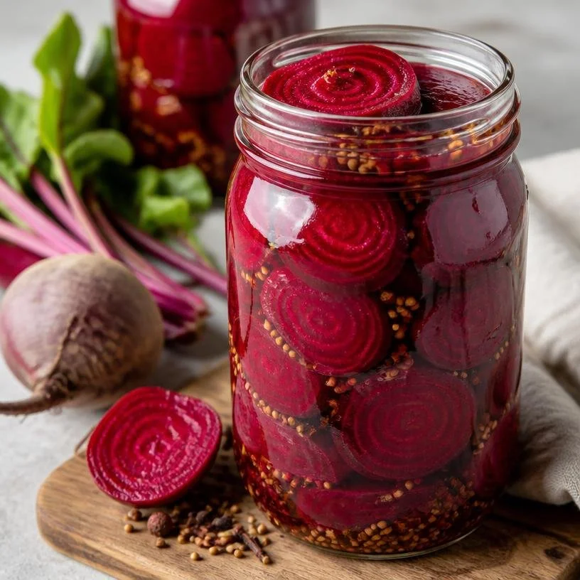 Jars of beginner-friendly pickled beets ready for canning