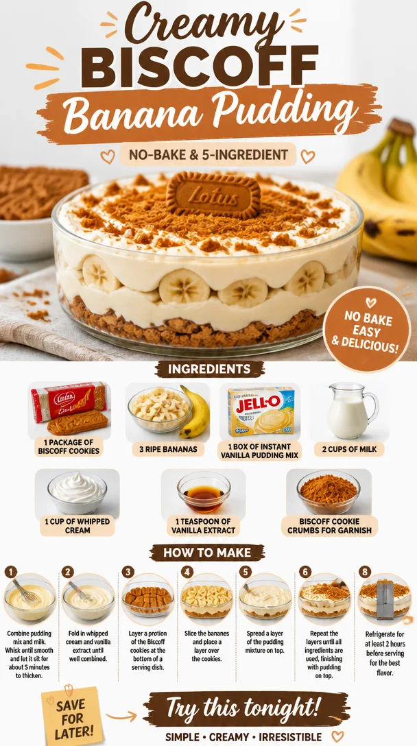 Creamy Biscoff banana pudding dessert in a glass with layers of banana and Biscoff cookies