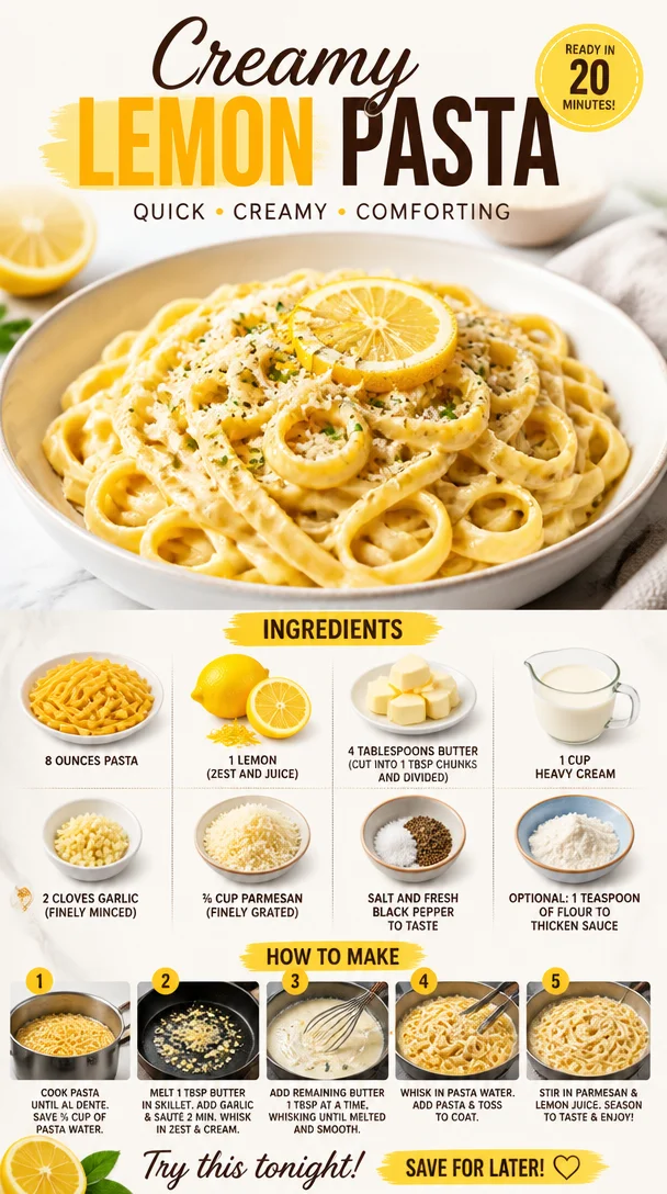 Creamy lemon pasta dish topped with fresh herbs and lemon zest