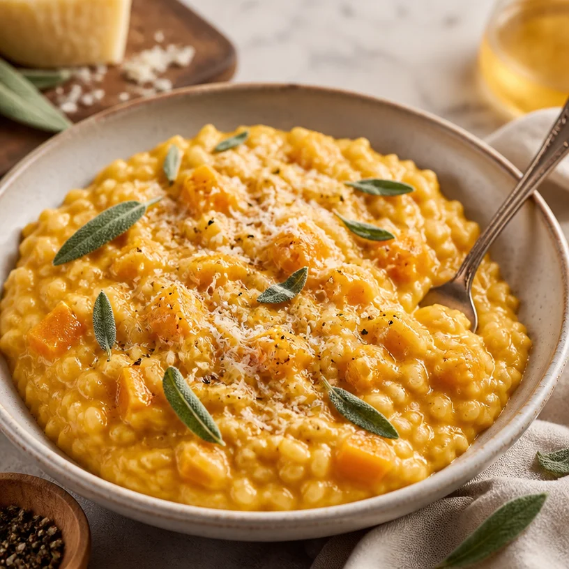 Creamy one-pot butternut squash risotto served in a bowl