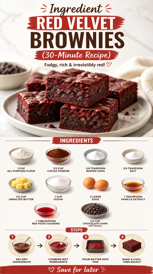 Delicious red velvet brownies baked and ready to serve