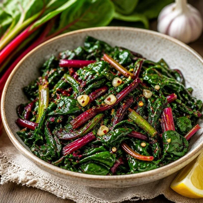 A delicious plate of sautéed beet greens served as a healthy side dish