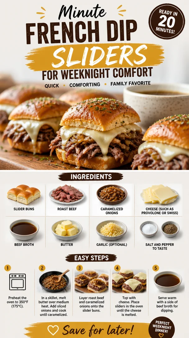 Delicious minute French dip sliders with beef and dipping sauce on a platter.