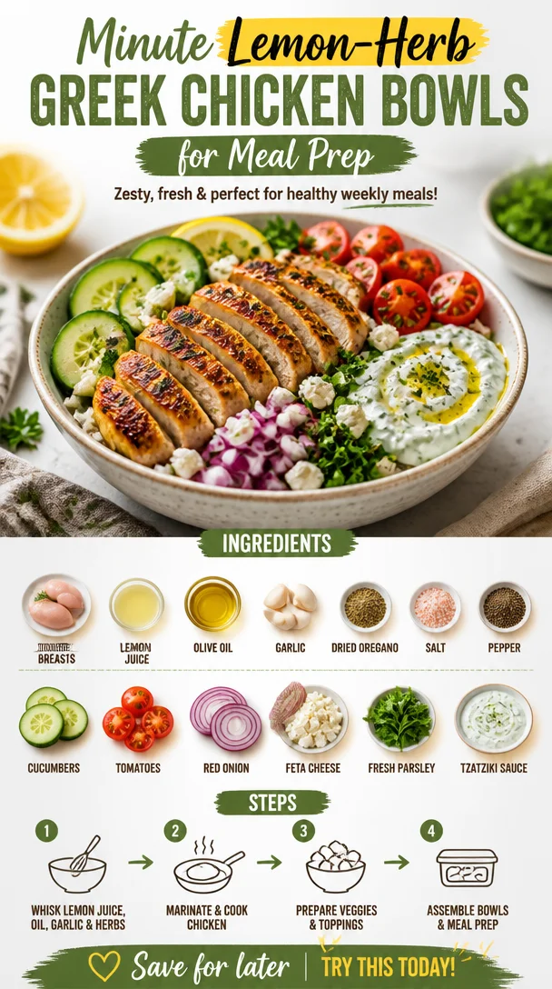 Delicious Minute Lemon-Herb Greek Chicken Bowls for meal prep