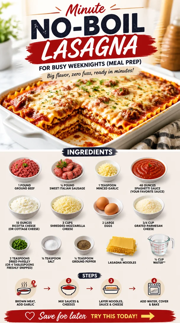 Easy Minute No-Boil Lasagna ready in minutes for busy weeknights