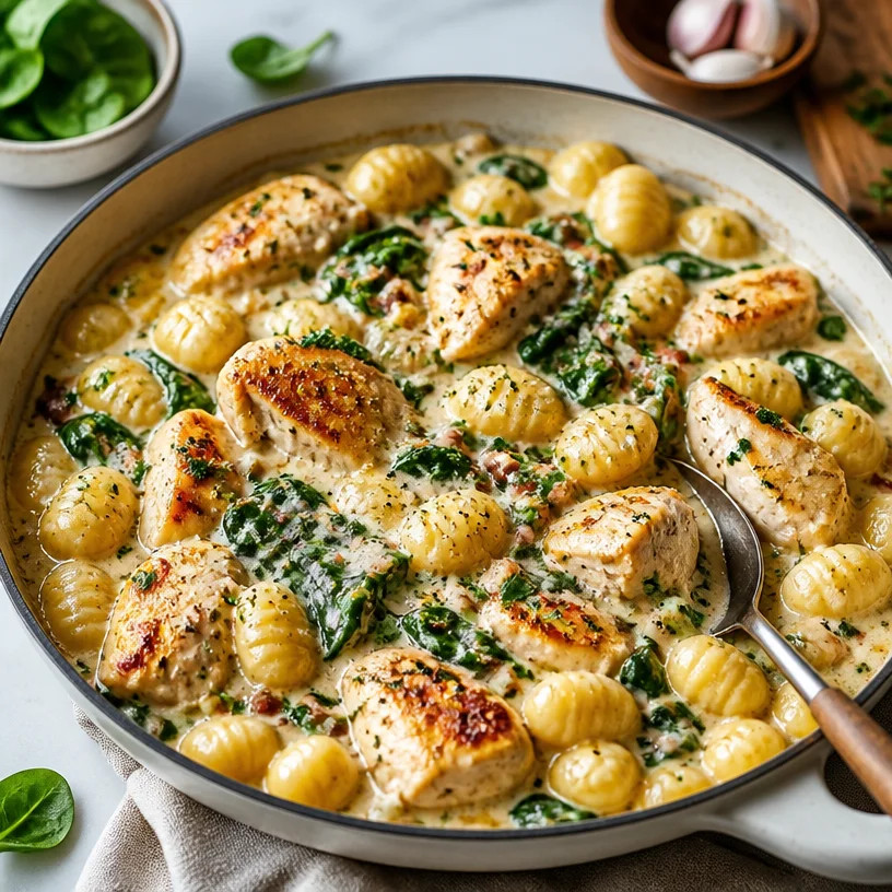 One-Pan Chicken Gnocchi Skillet ready to serve for a weeknight dinner