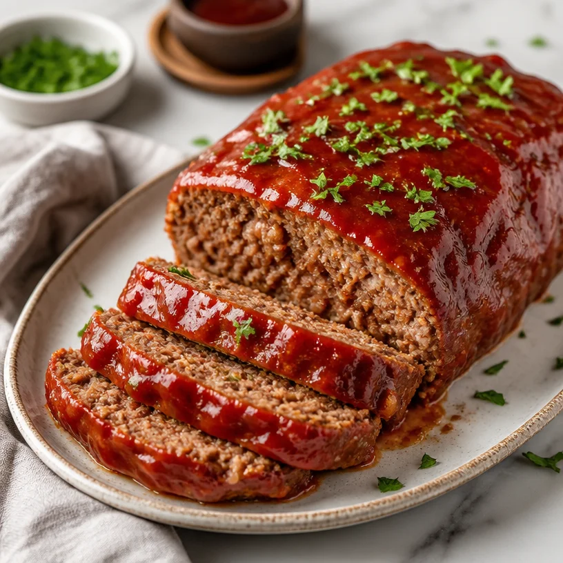 One-pan maple glazed meatloaf served with vegetables for a quick dinner.
