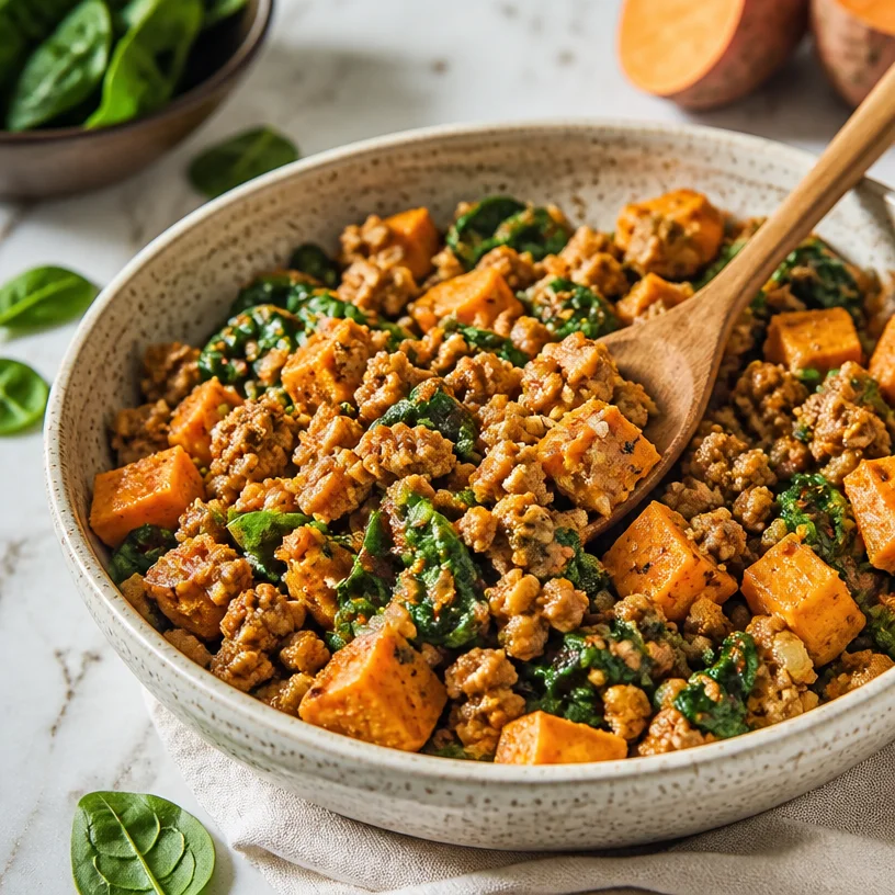 One-Pan Turkey Sweet Potato Skillet served on a plate, perfect for a quick dinner.