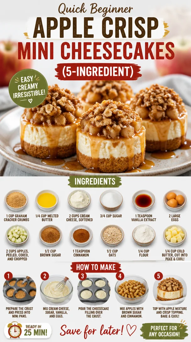 Quick and easy 5-ingredient apple crisp cheesecakes dessert