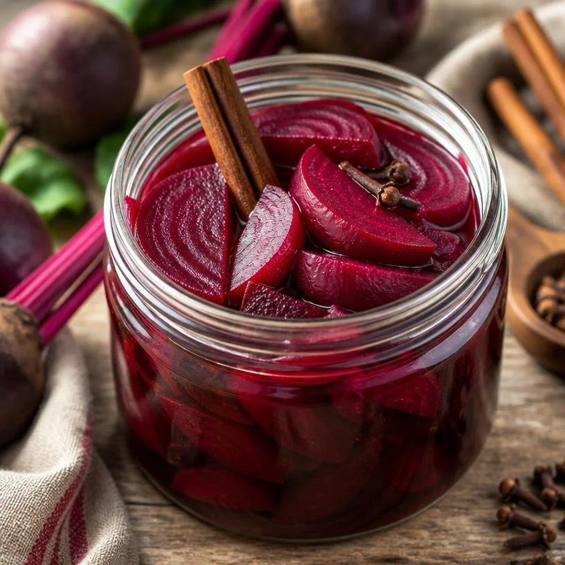 Homemade pickled beets in a jar for easy weekly meal prep