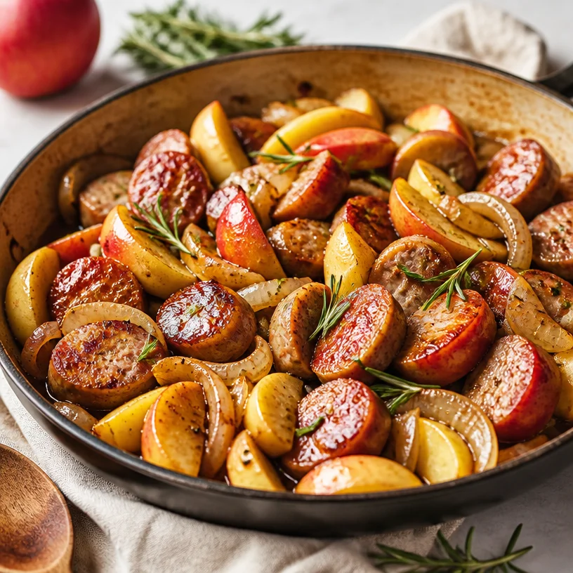 Sausage & Apple Skillet with fresh ingredients cooked to perfection in a skillet